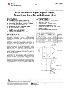 Dual, Wideband, High Output Current, Operational Amplifier with