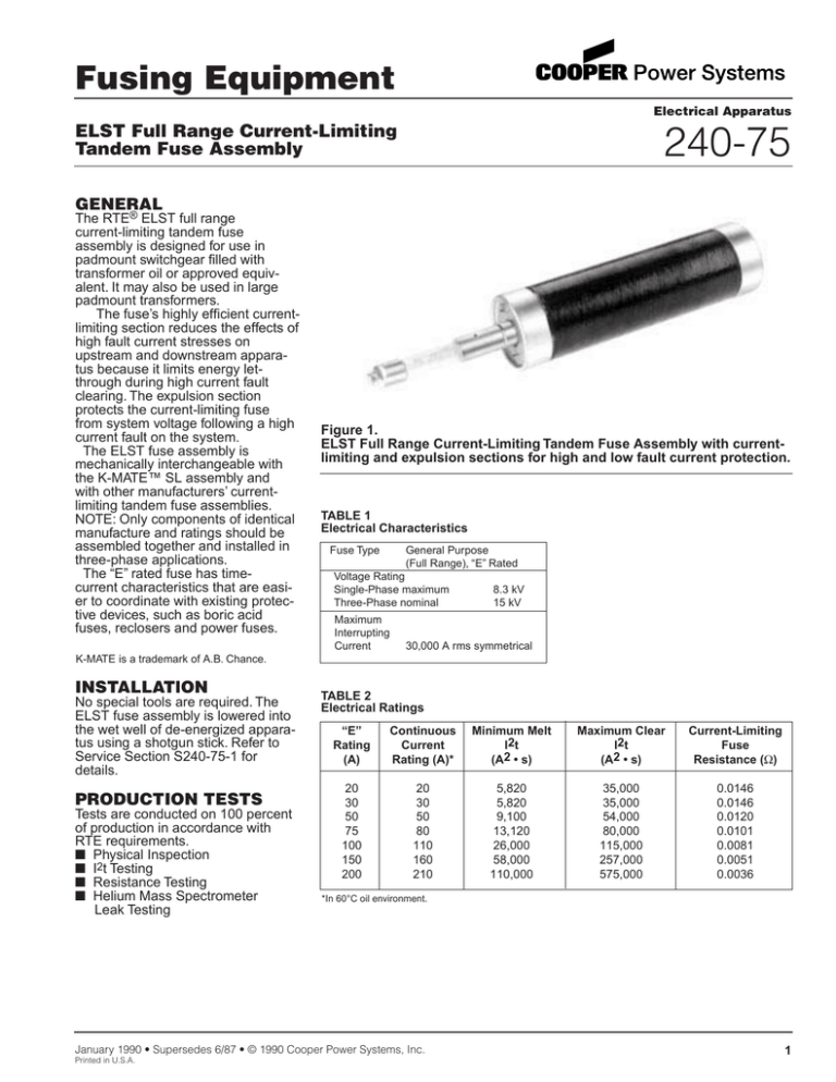 24075 ELST Full Range CurrentLimiting Tandem Fuse Assembly