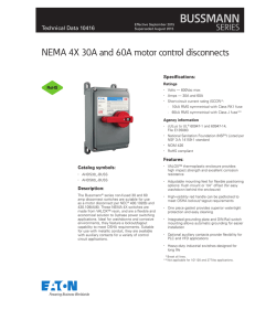 Bussmann series NEMA 4X 30A and 60A Motor Disconnect Data