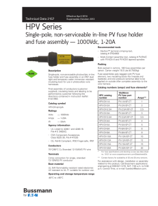 Bussmann HPV In-line PV Fuse Holder Data Sheet #2127