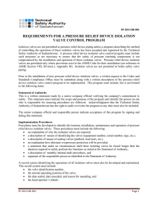 requirements for a pressure relief device isolation valve control