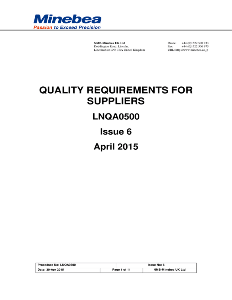 Supplier Quality Requirements