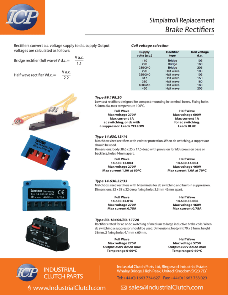 Brake Rectifiers Industrial Clutch Parts