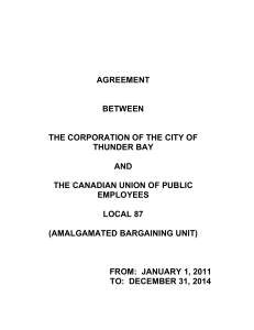 AGREEMENT BETWEEN THE CORPORATION OF THE CITY OF