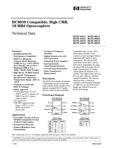 H HCMOS Compatible, High CMR, 10 MBd Optocouplers Technical