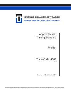 Apprenticeship Training Standard Welder Trade Code: 456A