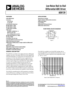 AD8139 Low Noise Rail-to-Rail Differential ADC Driver Data Sheet