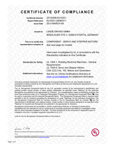 UL certificate of compliance Asynchron Synchron Servo