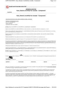 Page 1 of 1 GPWV8.E184769 - Fans, Electric Certified for Canada