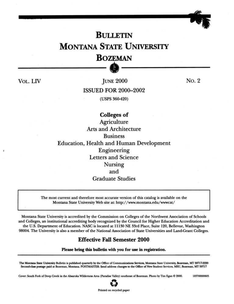 BULLETIN MONTANA STATE UNIVERSITY BOZEMAN