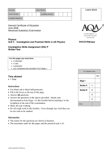 A-level Physics A and B Test Unit 03T - (P09) ISA June 2009