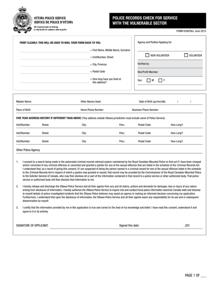 Police Records Check Form 2610