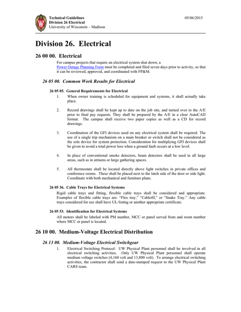 Division 26. Electrical University of Wisconsin