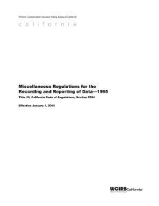 Miscellaneous Regulations for Recording and Reporting of Data