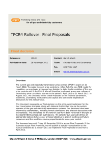 TPCR4 Rollover: Final Proposals