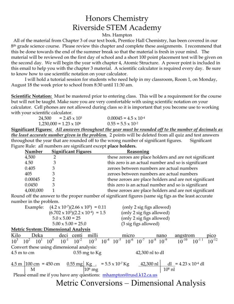 Metric Conversions Dimensional Analysis