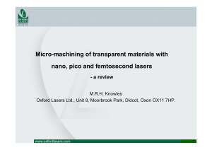 Micro-machining of transparent materials with nano, pico and