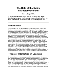 The Role of the Online Instructor/Facilitator