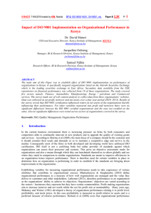 Impact of ISO 9001 Implementation on Organizational Performance