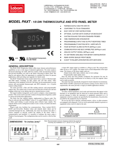 MODEL PAXT - 1/8 DIN THERMOCOUPLE AND RTD PANEL METER