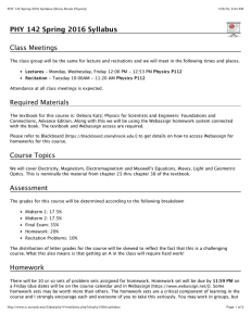 PHY 142 Spring 2016 Syllabus - Department of Physics and