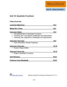 Unit 10: Quadratic Functions - The Monterey Institute for Technology