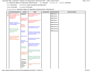 Page 1 of 12 Curriculum Map - Essentials in Algebra 2