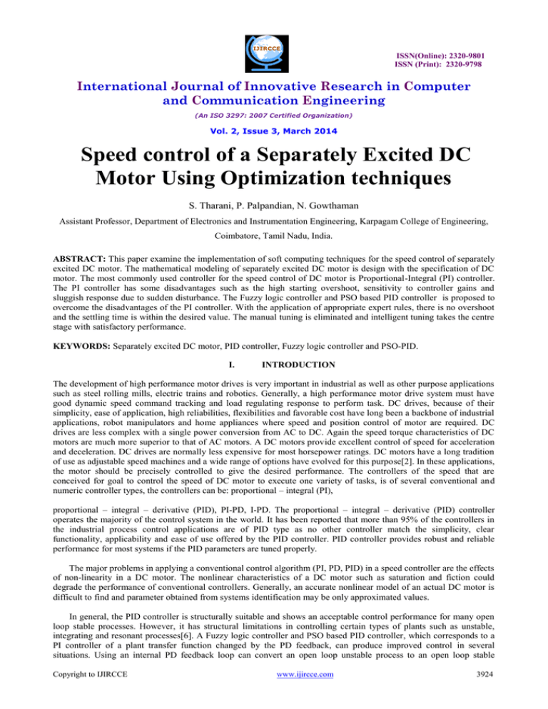 Speed Control of Separately Excited DC Motor Using Optimization