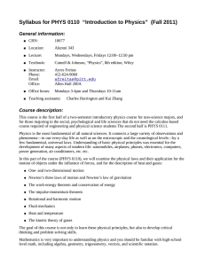 Syllabus for PHYS 0110 “Introduction to Physics” (Fall 2011)