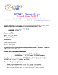 PHYS 2211 - Principles of Physics I Course Syllabus