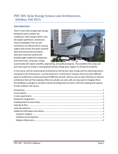 PHY 305: Solar Energy Science and Architectures. Syllabus, Fall