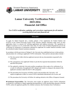 Lamar University Verification Policy 2015
