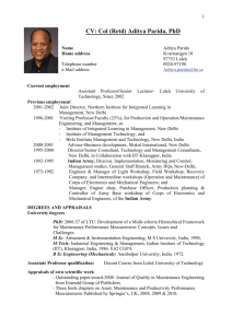 CV: Col (Retd) Aditya Parida, PhD