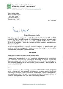 Letter from the Chairman of the Committee to the Home Office