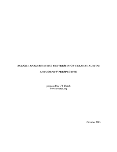 BUDGET ANALYSIS of THE UNIVERSITY OF TEXAS AT AUSTIN: A