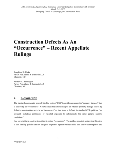 Construction Defects As An “Occurrence