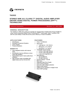 TA2022 STEREO 90W (4Ω) CLASS-T™ DIGITAL AUDIO