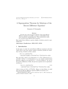 A Superposition Theorem for Solutions of the Riccati Di erence