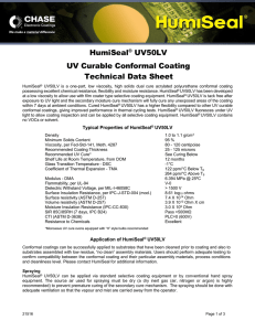 HumiSeal® UV50LV UV Curable Conformal Coating Technical Data