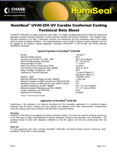 HumiSeal® UV40-250 UV Curable Conformal Coating Technical