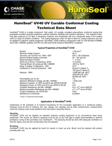 HumiSeal® UV40 UV Curable Conformal Coating Technical Data