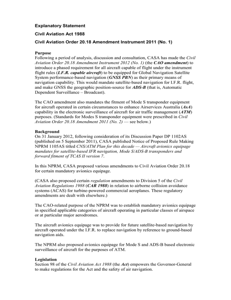 CAO 20 18 Amendment Order Explanatory Statement