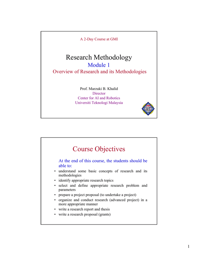 research methodology course objectives and outcomes