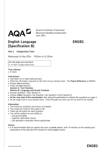 A-level English Language (Specification B) Question paper Unit 01