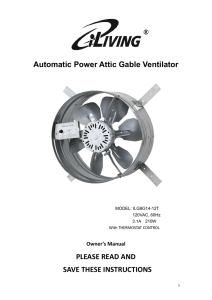 Automatic Power Attic Gable Ventilator PLEASE READ AND SAVE