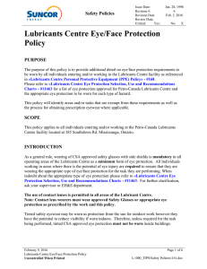 Lubricants Centre Eye/Face Protection Policy