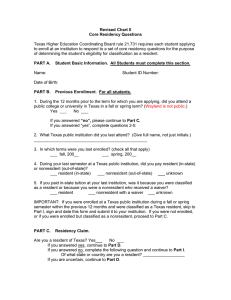 Revised Chart II Core Residency Questions Texas Higher Education