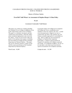 Even Dief` Sold Wheat: An Assessment of Stephen Harper`s China