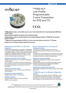 Low Profile Programmable 2-wire Transmitter for RTD and T/C