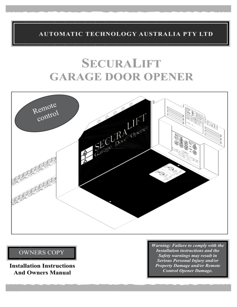 Securalift Garage Door Opener, Garage Door Opener Installation Instructions